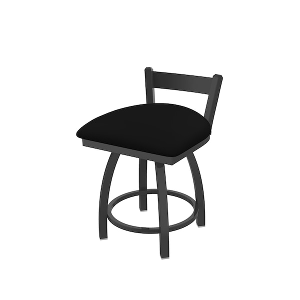 18" Low Back Swivel Vanity Stool, Pewter Finish, Black Vinyl Seat